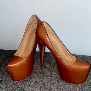 High Brown Pleather Pumps